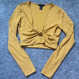 Forever 21 Mustard Keyhole Cutout Long Sleeve Crop Top